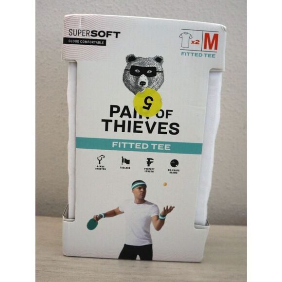 Pair of Thieves Men's Sz M White SuperSoft Cotton Crew Neck Fitted Tees, 2 Pack - Picture 1 of 6
